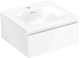 Mexen Orio Badezimmerschrank 50 cm mit Waschbecken Vela, 1 Schublade, Weiß Hochglanz - 91A10-05023-1-BF00-W23M00