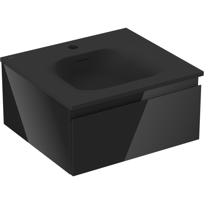 Mexen Orio armário de casa de banho de 50 cm com lavatório Vela, 1 gaveta, preto brilhante/preto mate