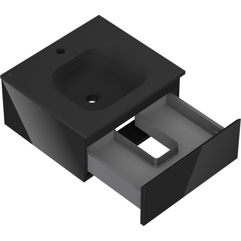 Mexen Orio armário de casa de banho de 50 cm com lavatório Vela, 1 gaveta, preto brilhante/preto mate