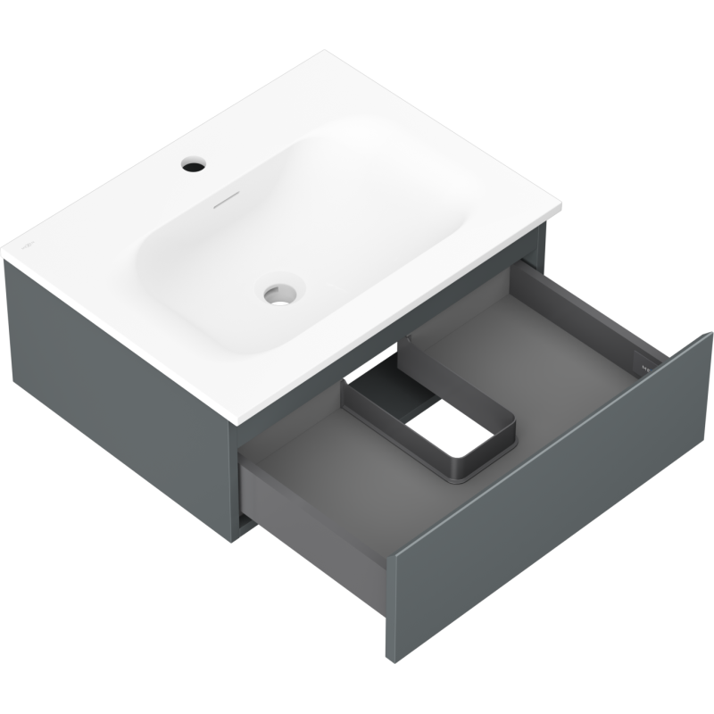 Mexen Orio armário de casa de banho de 60 cm com lavatório Vela, 1 gaveta, grafite mate/branco mate