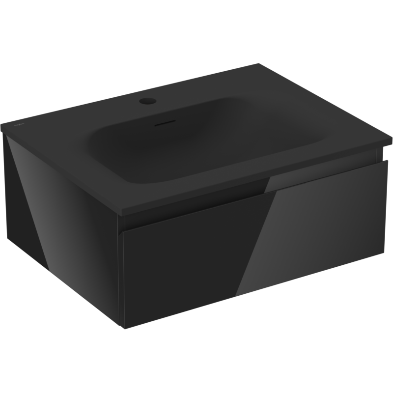 Mexen Orio Badezimmerschrank 60 cm mit Waschbecken Vela, 1 Schublade, schwarz glänzend/schwarz matt - 91A10-06023-1-BF70-W23M71