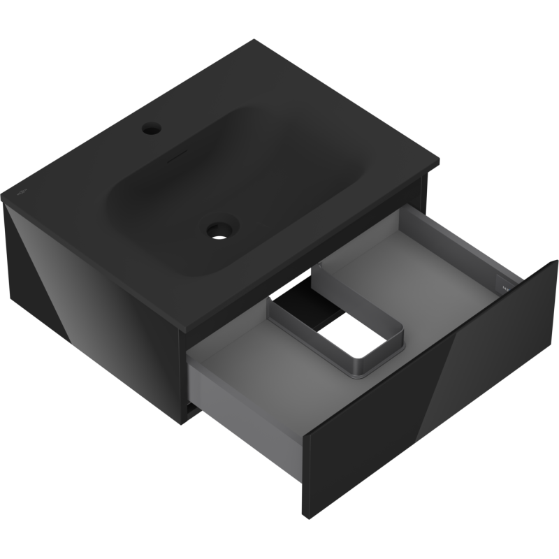 Mexen Orio gabinete de baño 60 cm con lavabo Vela, 1 cajón, negro brillante/negro mate - 91A10-06023-1-BF70-W23M71