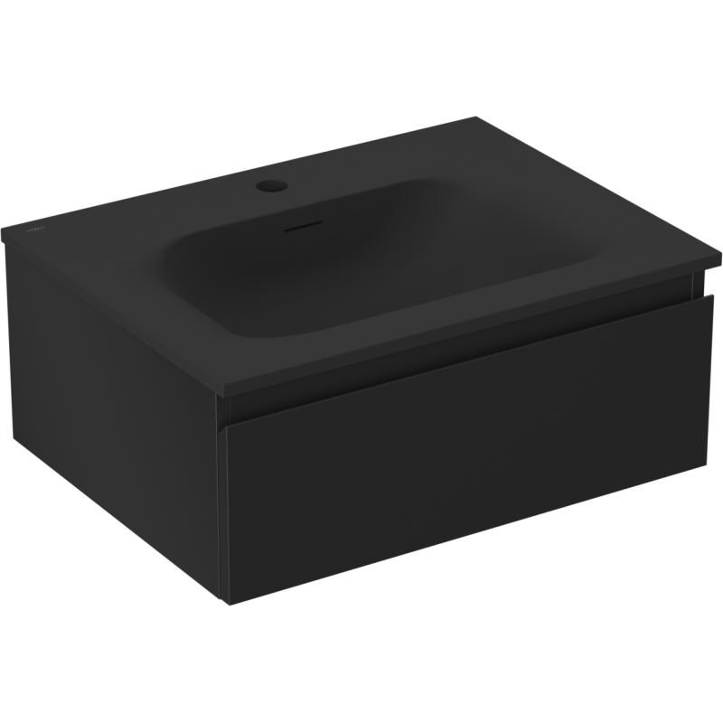 Mexen Orio 60 cm Badezimmerschrank mit Waschbecken Vela, 1 Schublade, Schwarz Matt - 91A10-06023-1-BF71-W23M71