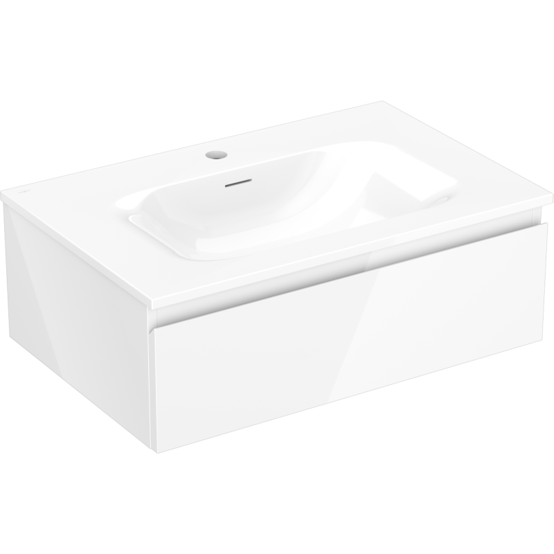 Mexen Orio Badezimmerschrank 70 cm mit Waschbecken Vela, 1 Schublade, weiß glänzend - 91A10-07023-1-BF00-W23M00