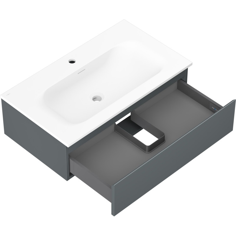 Mexen Orio Badezimmerschrank 80 cm mit Waschbecken Vela, 1 Schublade, Graphit matt/weiß matt - 91A10-08023-1-BF66-W23M01