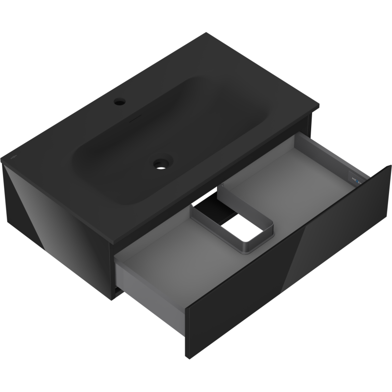 Mexen Orio armario de baño de 80 cm con lavabo Vela, 1 cajón, negro brillo/negro mate - 91A10-08023-1-BF70-W23M71