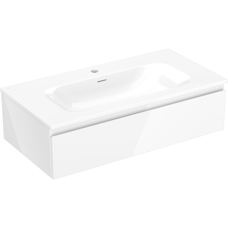 Mexen Orio Badezimmerschrank 90 cm mit Waschbecken Vela, 1 Schublade, weiß glänzend - 91A10-09023-1-BF00-W23M00