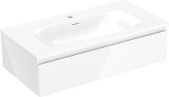 Mexen Orio Badezimmerschrank 90 cm mit Waschbecken Vela, 1 Schublade, weiß glänzend - 91A10-09023-1-BF00-W23M00