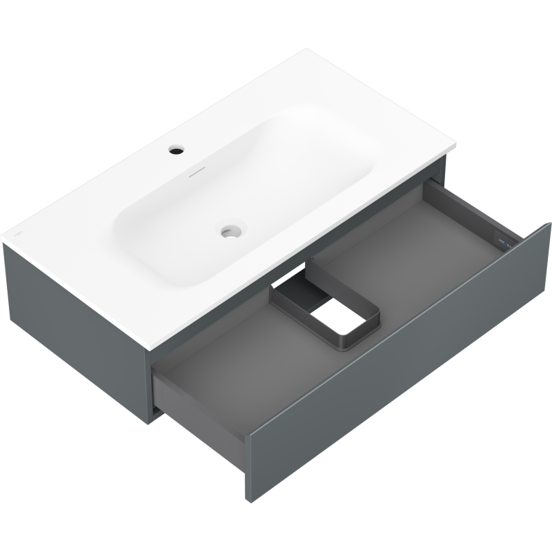 Mexen Orio armoire de salle de bains 90 cm avec lavabo Vela, 1 tiroir, graphite mat/blanc mat - 91A10-09023-1-BF66-W23M01