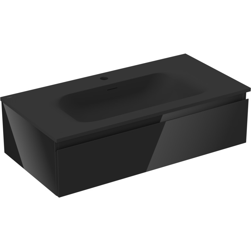 Mexen Orio armadietto da bagno 90 cm con lavabo Vela, 1 cassetto, nero lucido/nero opaco - 91A10-09023-1-BF70-W23M71