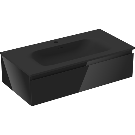 Mexen Orio Badezimmerschrank 90 cm mit Waschbecken Vela, 1 Schublade, schwarz glänzend/schwarz matt - 91A10-09023-1-BF70-W23M71