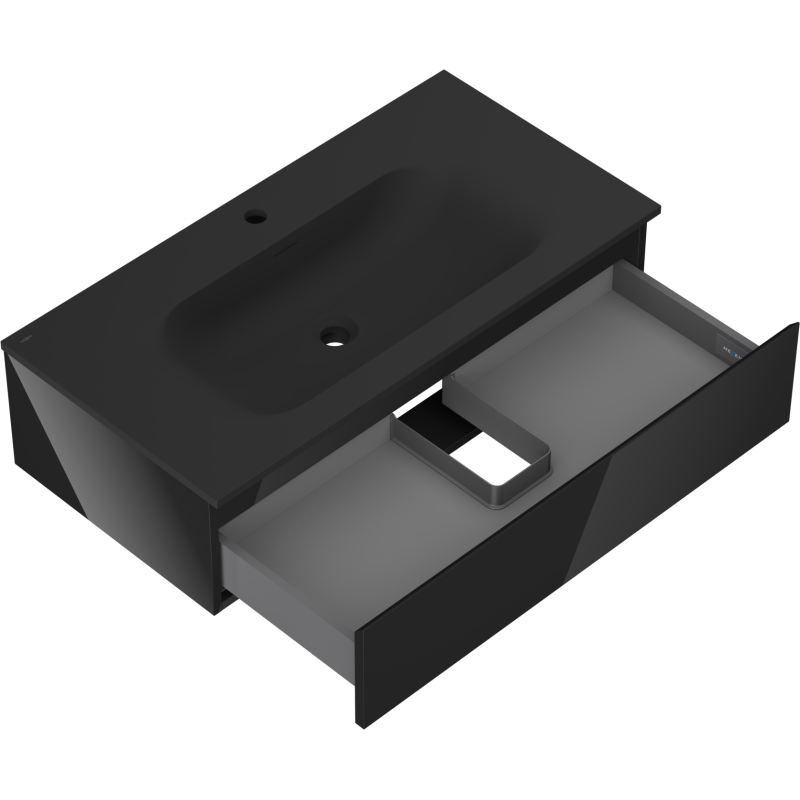 Mexen Orio armario de baño 90 cm con lavabo Vela, 1 cajón, negro brillo/negro mate - 91A10-09023-1-BF70-W23M71