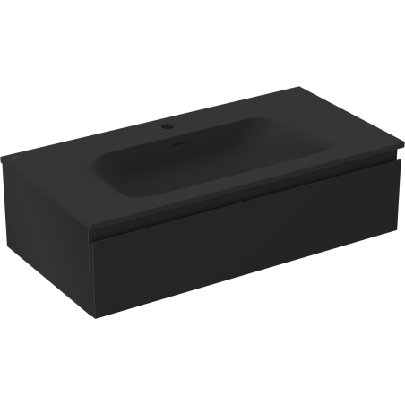 Mexen Orio Badezimmerunterschrank 90 cm mit Waschbecken Vela, 1 Schublade, schwarz matt - 91A10-09023-1-BF71-W23M71