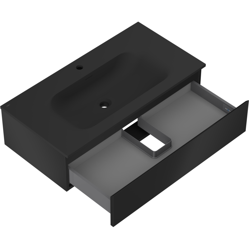 Mexen Orio gabinete de baño de 90 cm con lavabo Vela, 1 cajón, negro mate - 91A10-09023-1-BF71-W23M71