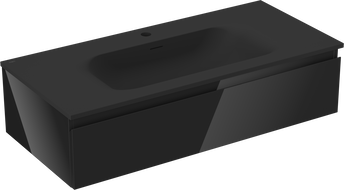 Mexen Orio Badezimmerschrank 100 cm mit Waschbecken Vela, 1 Schublade, Schwarz Glanz/Schwarz Matt - 91A10-10023-1-BF70-W23M71