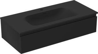 Mexen Orio Badezimmerschrank 100 cm mit Waschbecken Vela, 1 Schublade, schwarz matt - 91A10-10023-1-BF71-W23M71