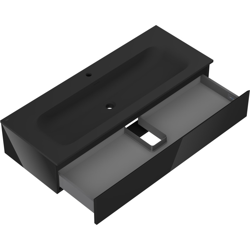 Mexen Orio vannas istabas skapis 120 cm ar izlietni Vela, 1 atvilktne, melns spīdums/melns mats - 91A10-12023-1-BF70-W23M71