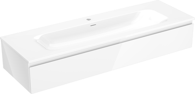 Mexen Orio Badezimmerschrank 140 cm mit Waschbecken Vela, 1 Schublade, weiß glänzend - 91A10-14023-1-BF00-W23M00
