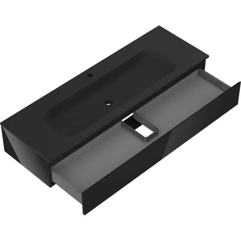 Mexen Orio armario de baño de 140 cm con lavabo Vela, 1 cajón, brillo negro/mate negro - 91A10-14023-1-BF70-W23M71
