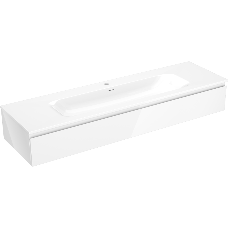 Mexen Orio Badezimmerschrank 160 cm mit Waschbecken Vela, 1 Schublade, Weiß Hochglanz - 91A10-16023-1-BF00-W23M00