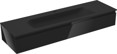 Mexen Orio Buedzëmmer Schaf mat Wäschbecken Vela, 160 cm, 1 Schuff, schwaarz Glanz/schwaarz matt - 91A10-16023-1-BF70-W23M71