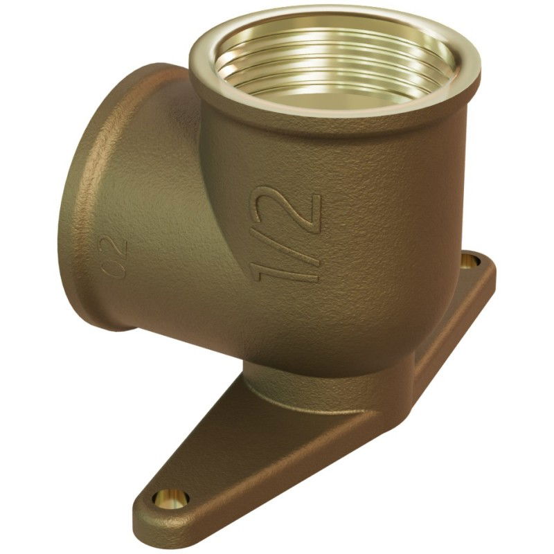 Mexen BRASS medeninasti koleno, stenski s pritrdilno ploščo 1/2 GW x 1/2 GW - W97408-1212
