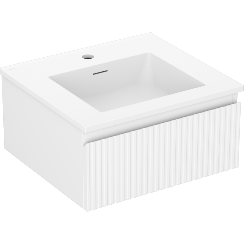 Mexen Rivel Badezimmerschrank 50 cm mit Waschbecken Otis, 1 Schublade, gerillt, weiß matt - 91A20-05023-1-BF01-W18M01