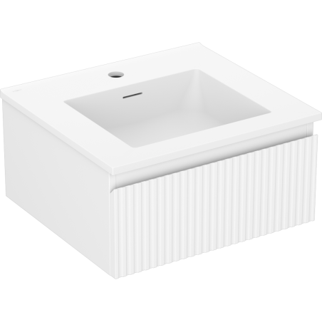 Mexen Rivel Badezimmerschrank 50 cm mit Waschbecken Otis, 1 Schublade, gerillt, weiß matt - 91A20-05023-1-BF01-W18M01