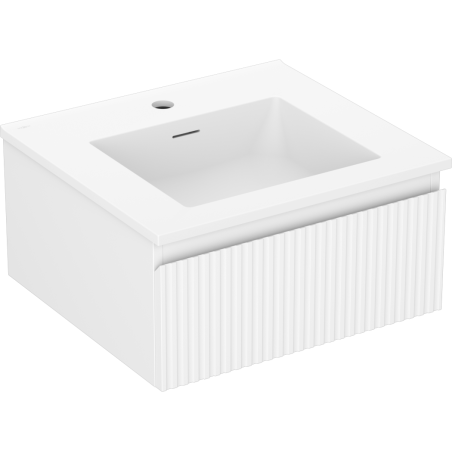 Mexen Rivel badkamerkast 50 cm met Otis-wastafel, 1 lade, gegroefd, wit mat - 91A20-05023-1-BF01-W18M01