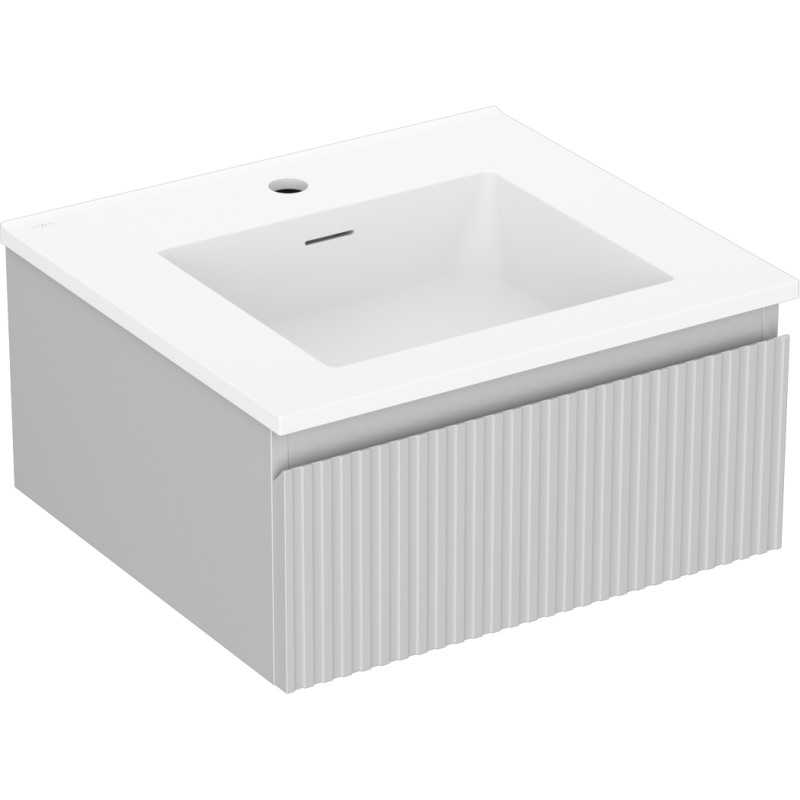 Mexen Rivel armário de casa de banho de 50 cm com lavatório Otis, 1 gaveta, canelado, cinza mate/branco mate