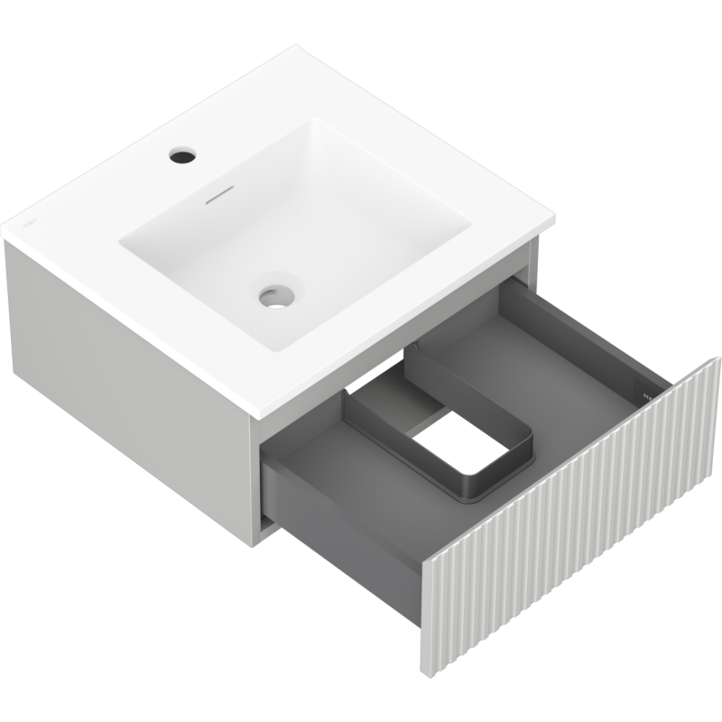 Mexen Rivel armário de casa de banho de 50 cm com lavatório Otis, 1 gaveta, canelado, cinza mate/branco mate