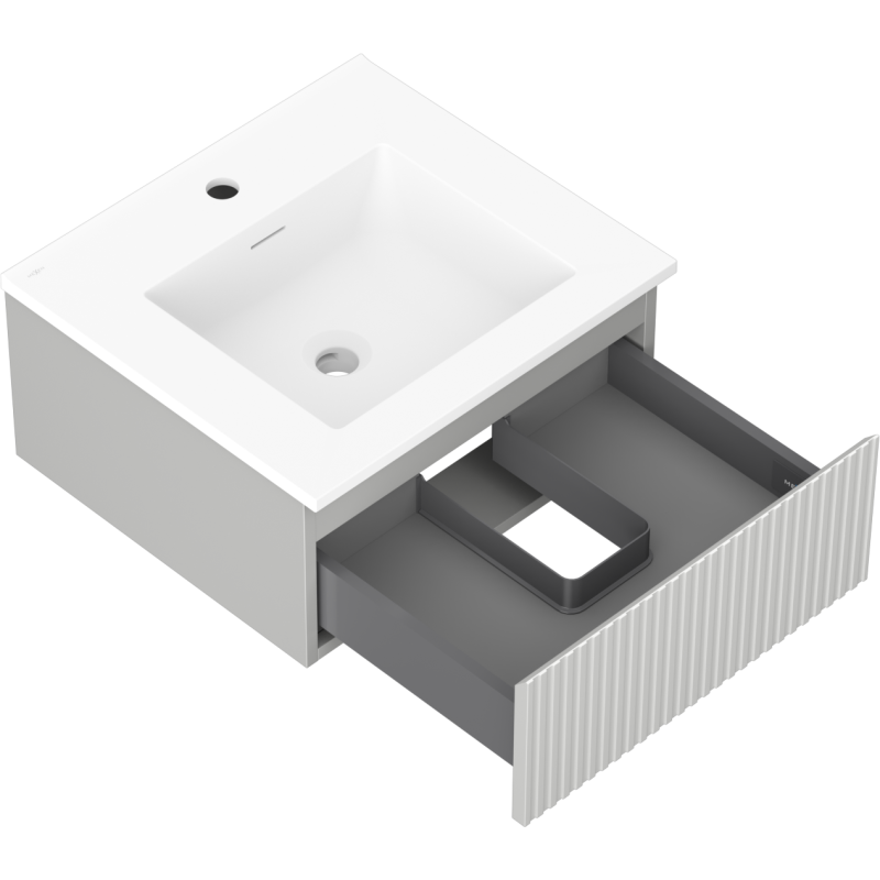 Mexen Rivel armoire de salle de bain 50 cm avec lavabo Otis, 1 tiroir, rainuré, gris mat/blanc mat - 91A20-05023-1-BF62-W18M01