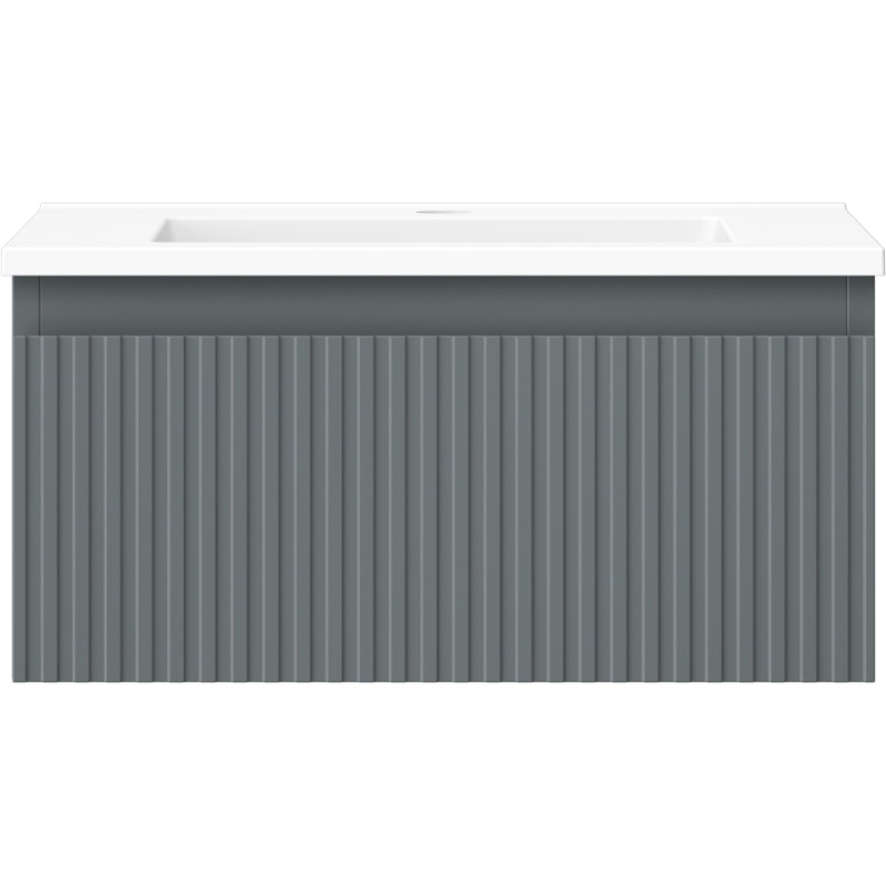 Mexen Rivel armario de baño de 50 cm con lavabo Otis, 1 cajón, acanalado, grafito mate / blanco mate