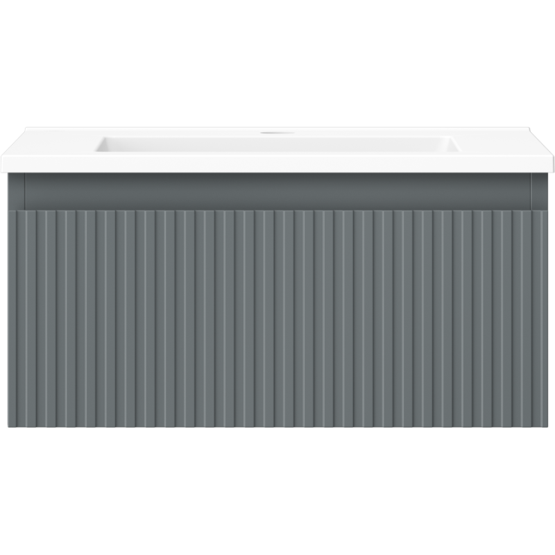 Mexen Rivel badkamerkastje 50 cm met Otis wastafel, 1 lade, gefreesd, grafiet mat/wit mat - 91A20-05023-1-BF66-W18M01