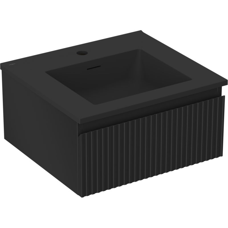 Mexen Rivel Badezimmerunterschrank 50 cm mit Waschbecken Otis, 1 Schublade, geriffelt, schwarz matt - 91A20-05023-1-BF71-W18M71