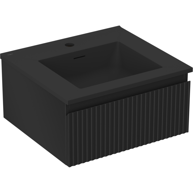 Mexen Rivel bathroom cabinet 50 cm with Otis sink, 1 drawer, fluted, matte black - 91A20-05023-1-BF71-W18M71