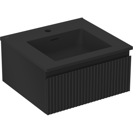 Mexen Rivel Badezimmerunterschrank 50 cm mit Waschbecken Otis, 1 Schublade, geriffelt, schwarz matt - 91A20-05023-1-BF71-W18M71