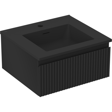 Mexen Rivel bathroom cabinet 50 cm with Otis sink, 1 drawer, fluted, matte black - 91A20-05023-1-BF71-W18M71
