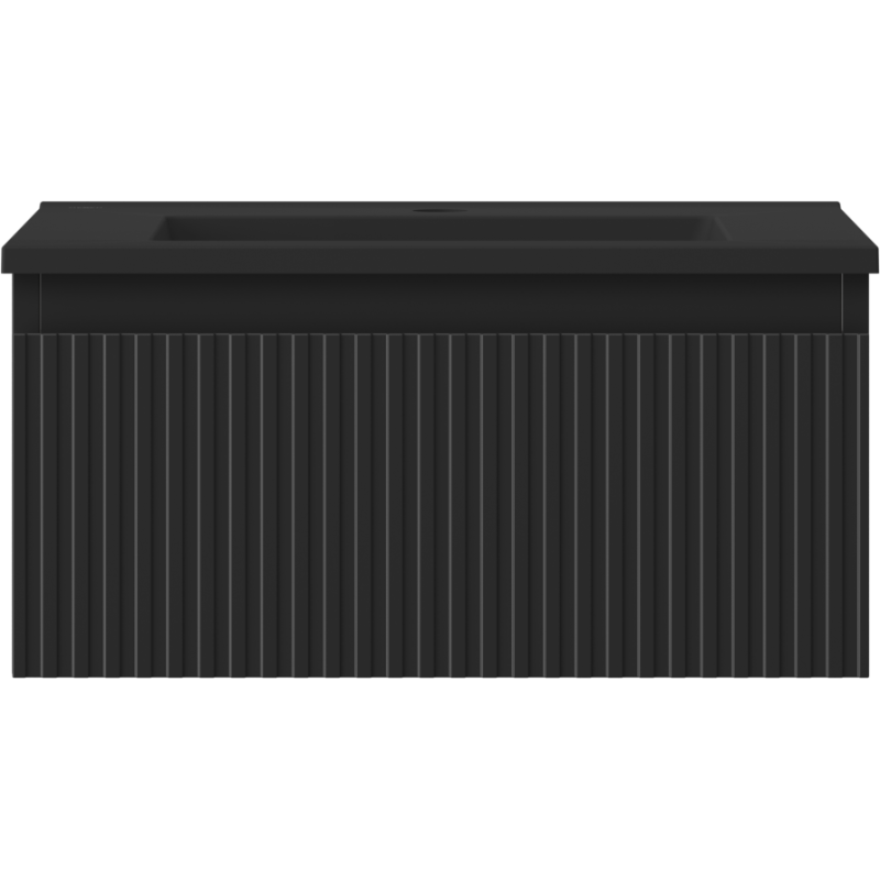 Mexen Rivel Badezimmerschrank 50 cm mit Waschbecken Otis, 1 Schublade, geriffelt, schwarz matt - 91A20-05023-1-BF71-W18M71