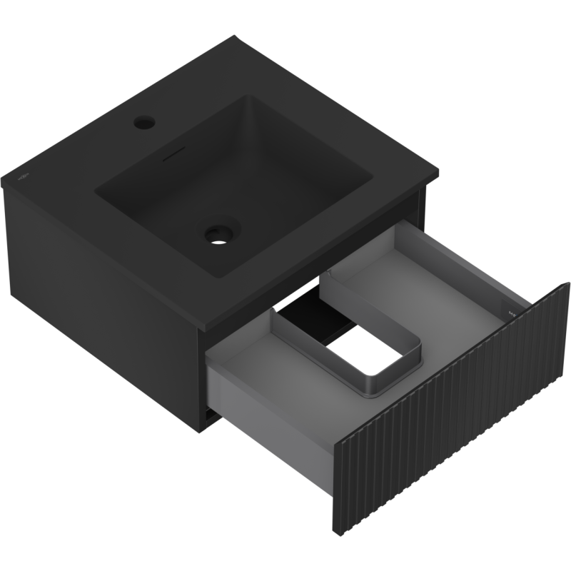 Mexen Rivel badkamerkast 50 cm met wastafel Otis, 1 lade, gegroefd, zwart mat - 91A20-05023-1-BF71-W18M71