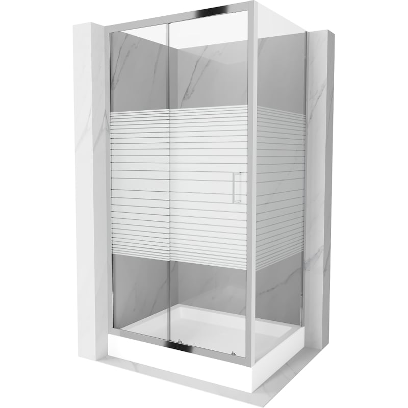 Mexen Apia Klizna tuš kabina 120 x 80 cm, bijele pruge, krom + kadica Rio - 840-120-080-01-20-4510