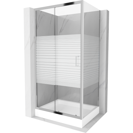 Mexen Apia cabine de douche coulissante 100 x 80 cm, bandes blanches, chrome + bac Rio - 840-100-080-01-20-4510