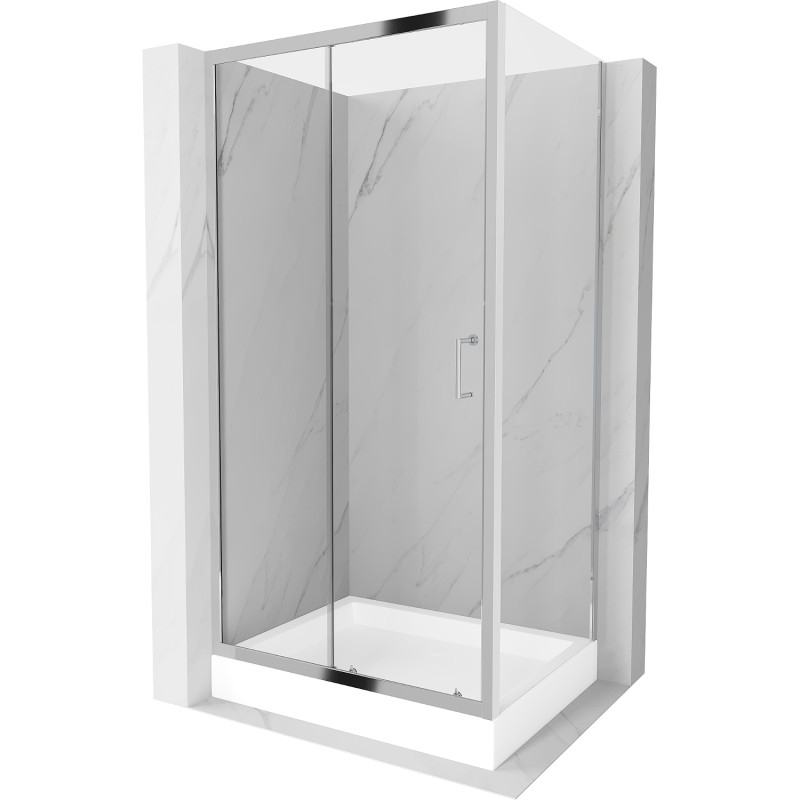 Mexen Apia Schiebedusche 100 x 80 cm, transparent, Chrom + Duschwanne Rio - 840-100-080-01-00-4510