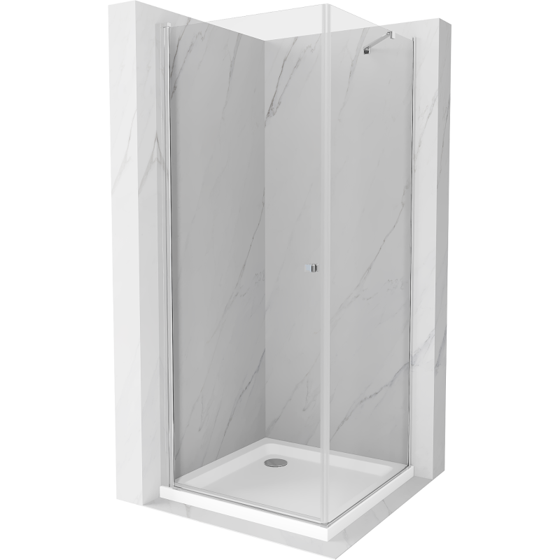 Mexen Pretoria cabina doccia a battente 100 x 100 cm, trasparente, cromato + piatto doccia Flat - 852-100-100-01-00-4010
