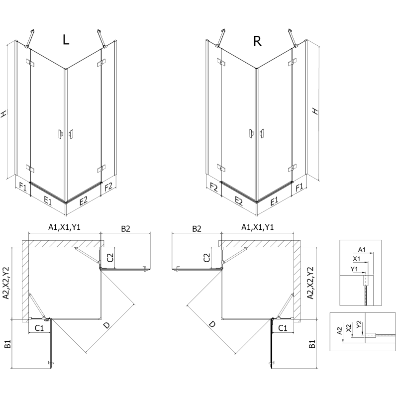 Mexen Mist-H Duo cabine de duche dobrável 95 x 95 cm, transparente, dourado escovado - 8A5-095L-095P-55-00