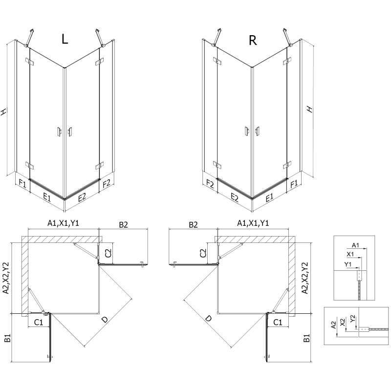 Mexen Mist-H Duo cabine de duche dobrável à direita 70 x 95 cm, transparente, cobre escovado - 8A5-070L-095P-65-00
