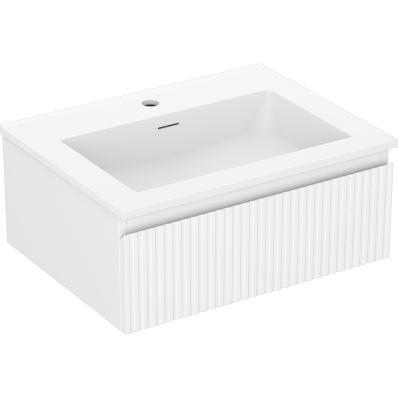 Mexen Rivel Badezimmerschrank 60 cm mit Waschbecken Otis, 1 Schublade, geriffelt, Weiß Matt - 91A20-06023-1-BF01-W18M01