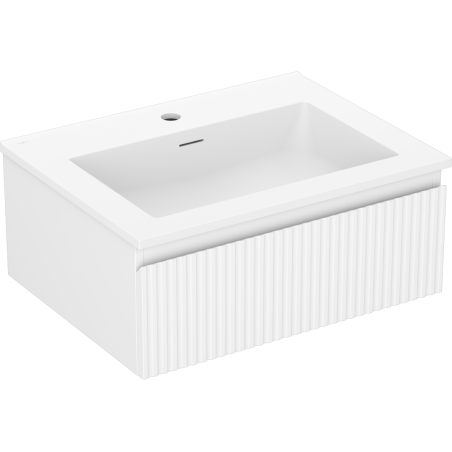 Mexen Rivel meuble de salle de bain 60 cm avec lavabo Otis, 1 tiroir, rainuré, blanc mat - 91A20-06023-1-BF01-W18M01