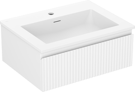 Mexen Rivel Badezimmerschrank 60 cm mit Waschbecken Otis, 1 Schublade, geriffelt, Weiß Matt - 91A20-06023-1-BF01-W18M01