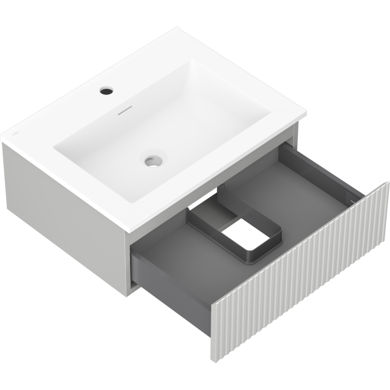 Mexen Rivel meuble de salle de bain 60 cm avec lavabo Otis, 1 tiroir, rainuré, gris mat/blanc mat - 91A20-06023-1-BF62-W18M01